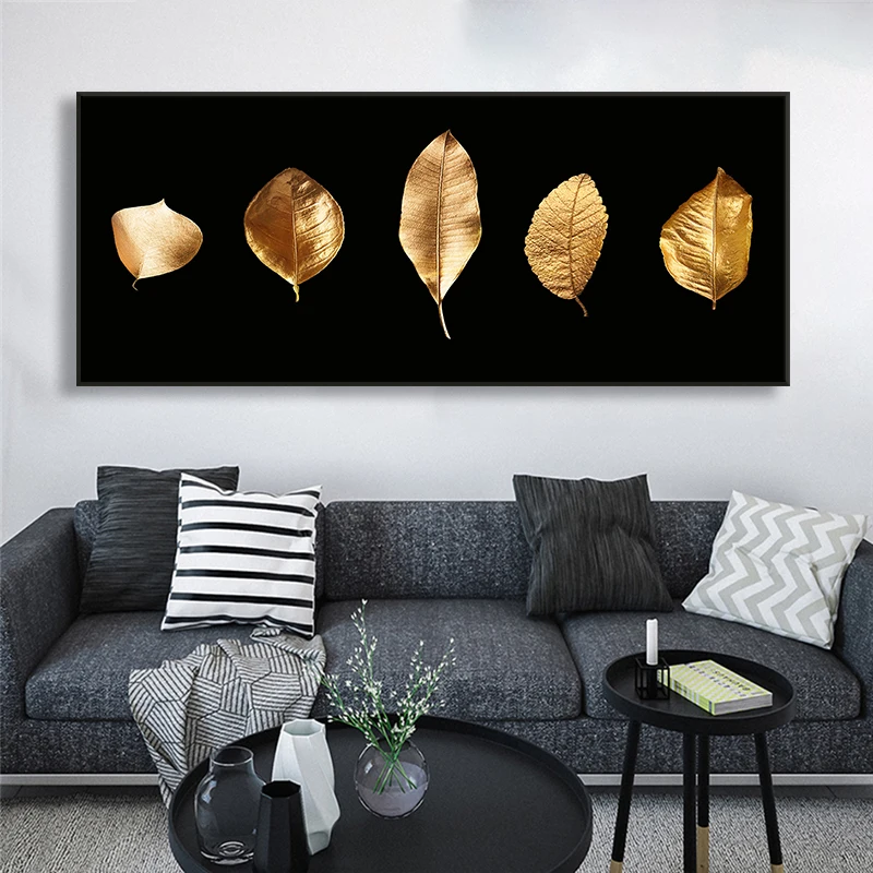 

Abstract Golden Leaves Wall Art Oil Painting Printed on Canvas Big Size Decorative Pictures for Living Bedroom Home Decoration