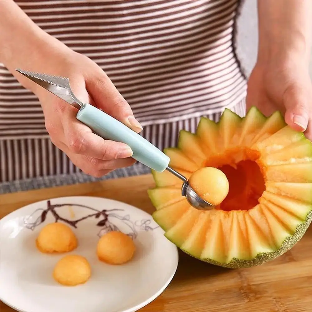 

Multi Function Fruit Carving Knife Double-Head Stainless Knife Digger Fruit Steel Carving Ball Platter Corrugated A4M0