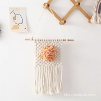 boho macrame wall hanging tapestry with colored wool flower ball for home decor kids room bedroom background wall decoration
