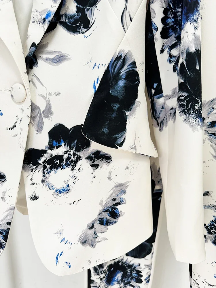 2 шт. женские блейзеры с цветочным принтом и брюки-карандаш