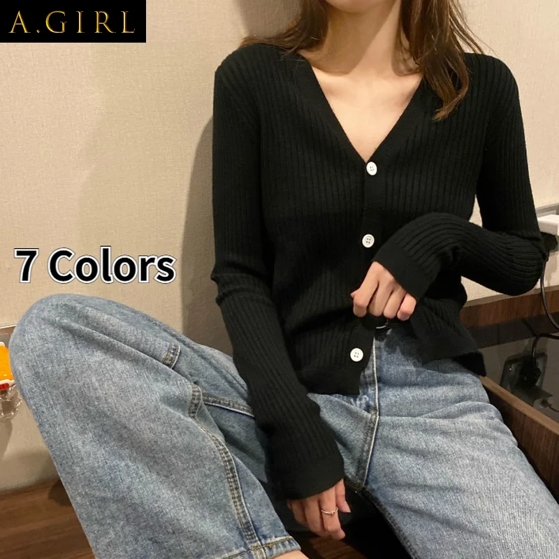 

7 Colors Cardigan Women Elegant Slim Autumn Long Sleeve Chic Ladies Outerwear Ulzzang Vintage Pure Female Knitwear Sweater Basic