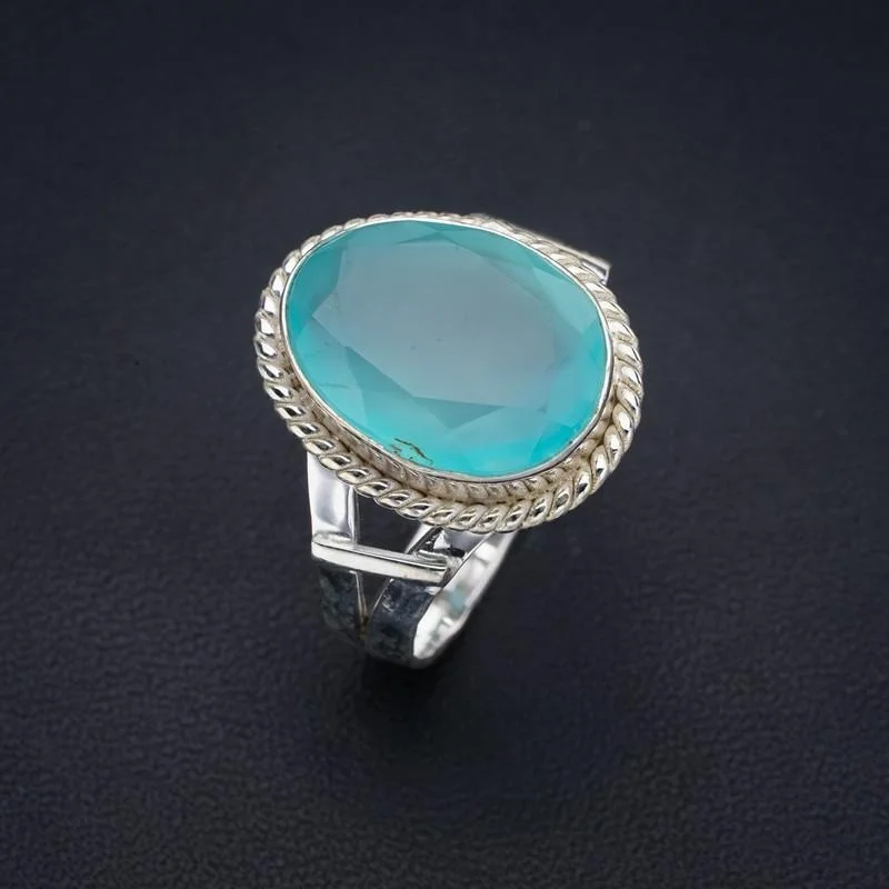 

StarGems Natural Chalcedony Hammered Handmade 925 Sterling Silver Ring 10 F1664