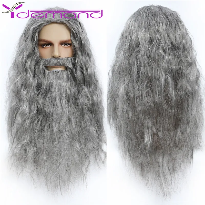 Парик Y Demand для косплея фильмов и ТВ, мужской парик на Хэллоуин, Волшебник Гэндальфа, серый синтетический ворс, Альбус, Дамблдор, ролевые игры, парик из мультфильмов