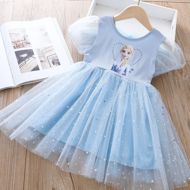 

Girls Summer Aisha Starry Skirt Frozen Aisha Princess Puff Sleeve Splicing Mesh Dress Dresses Girls Clothes