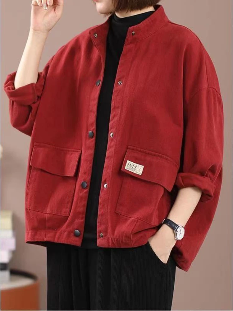 

Женская однотонная куртка из хлопка, осенне-зимняя короткая однобортная куртка из 2022 хлопка с карманами