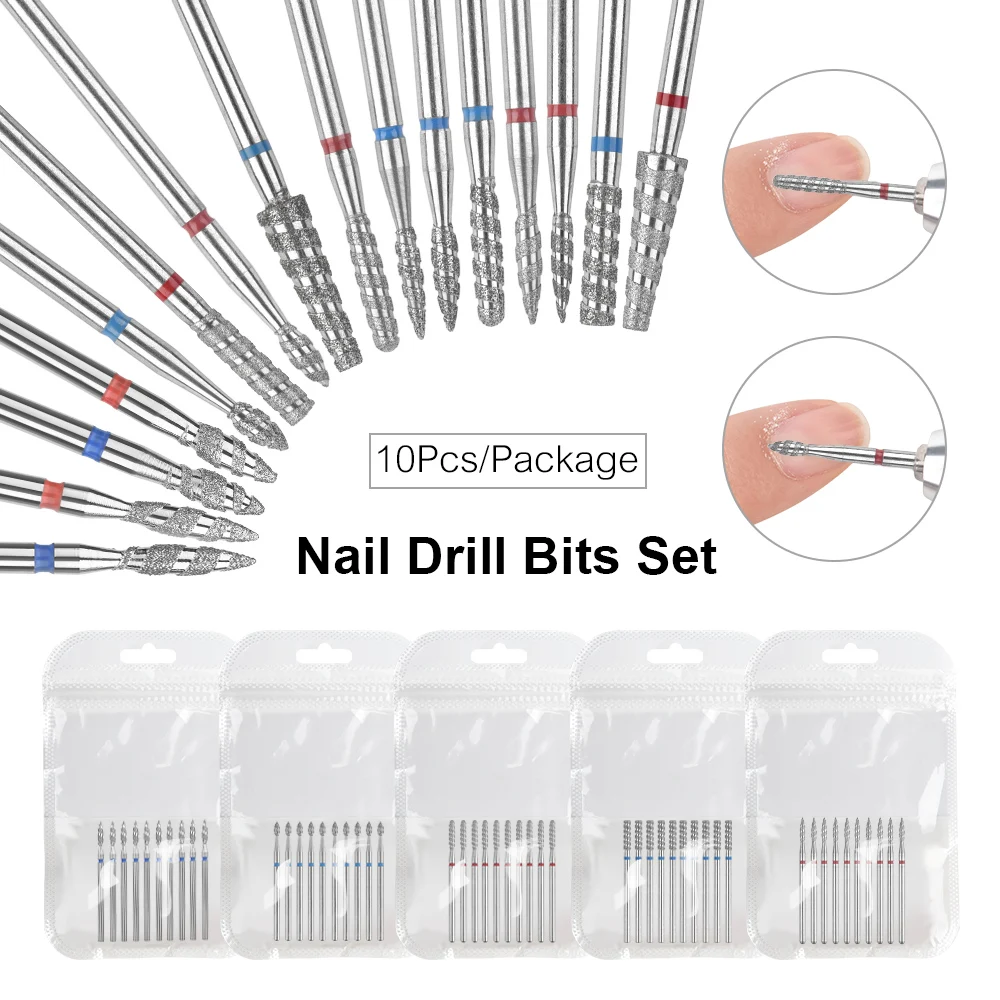 10Pcs/Lot Пламя Алмазный Ногтей Сверло Биты Торнадо 3/32'' Фреза Кутикулы Роторный