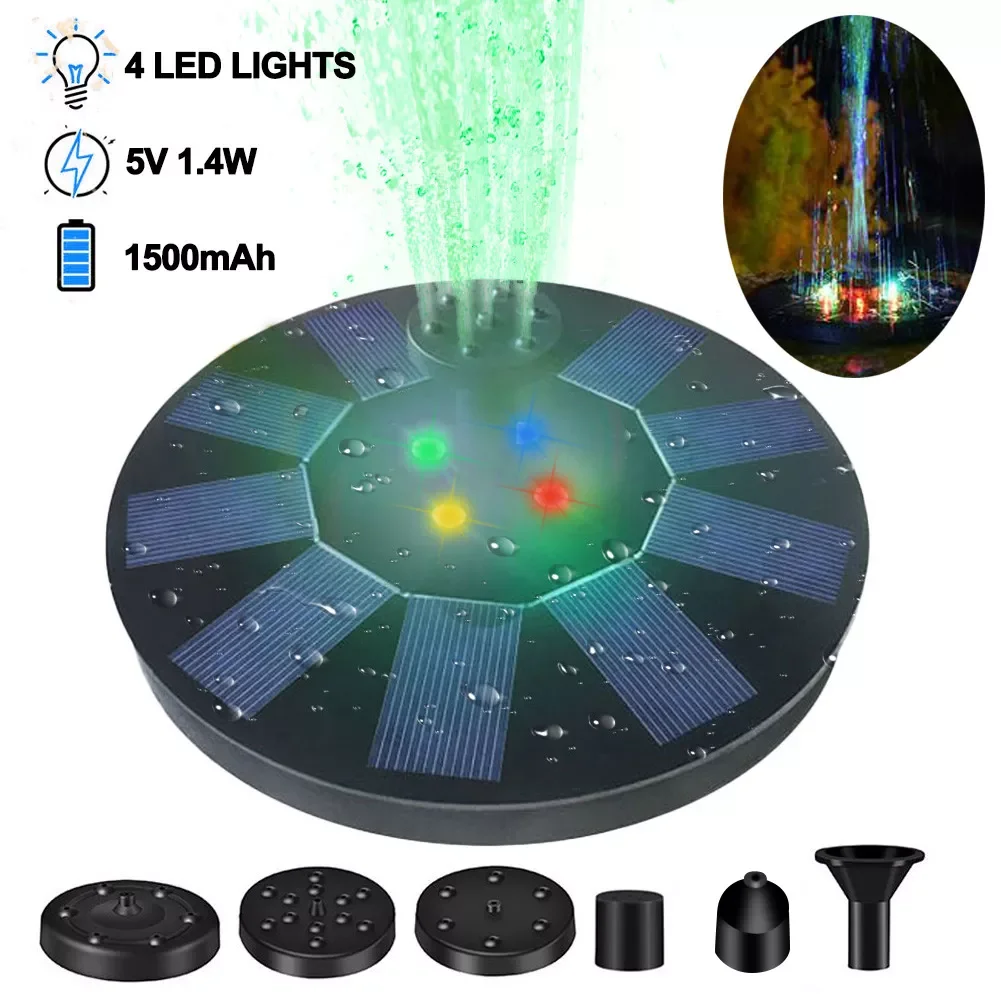 

5V/1.4W Floating Solar Fountain Solar Panel Powered Garden Water Fountain With Colored LED Light Water Pump Pond Birdbath Decor