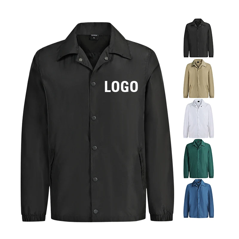 Wholesale Men Plain Blank Football Nylon Embroider Waterproof Black Coaches Jacket Smooth Custom Print Logo