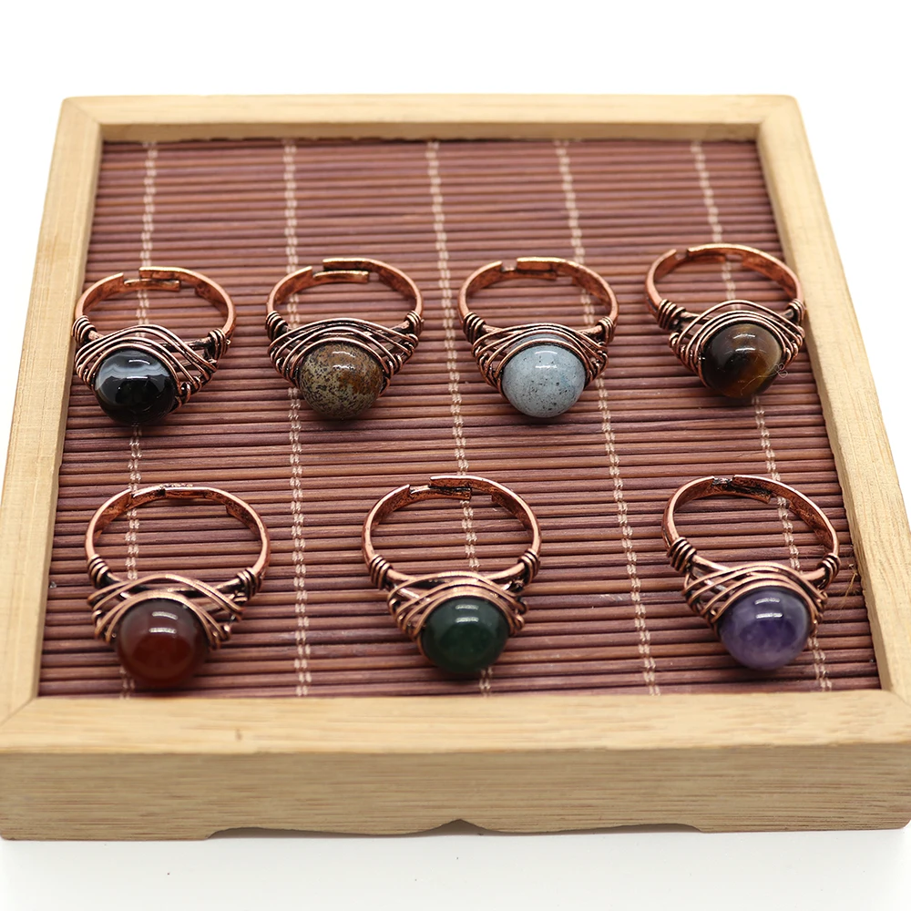 

1pcs Unisex Natural Stone Exquisite Ring Reiki Healing Agate Crystal Quartz Ring Alloy Adjustable Ring Wedding Fashion Jewelry