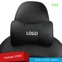 2 pc genuine leather black car seat rest cushion pad headrest car neck pillows custom logo for lexus jaguar tesla opel audi benz