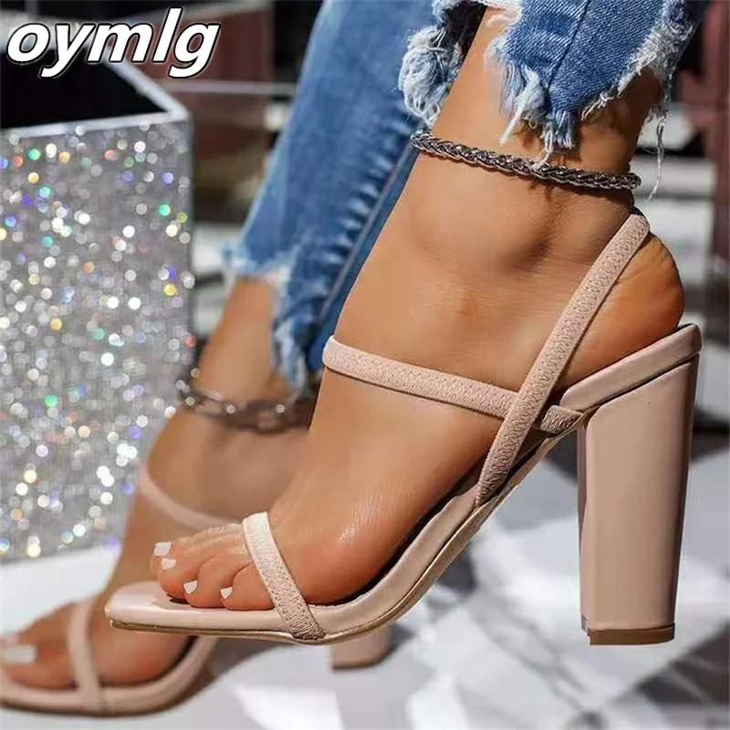 

Rome spring and summer new foreign trade large size high heels thick heel open toe women's solid color sexy sandals pumps