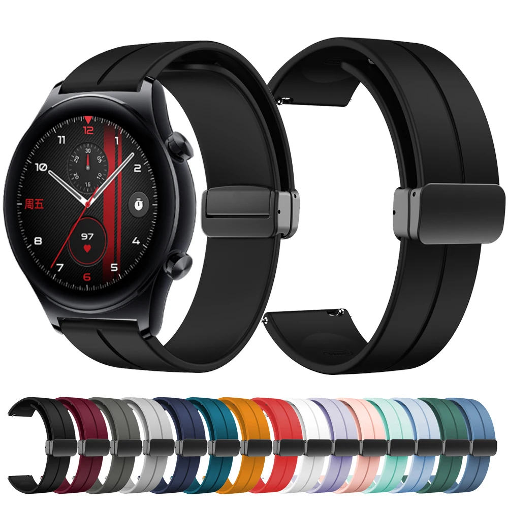 

22mm Silicone Magnetic Folding Buckle Strap For HONOR Watch GS 3 Band Pro MagicWatch2 46mm Bracelet Watchband bands