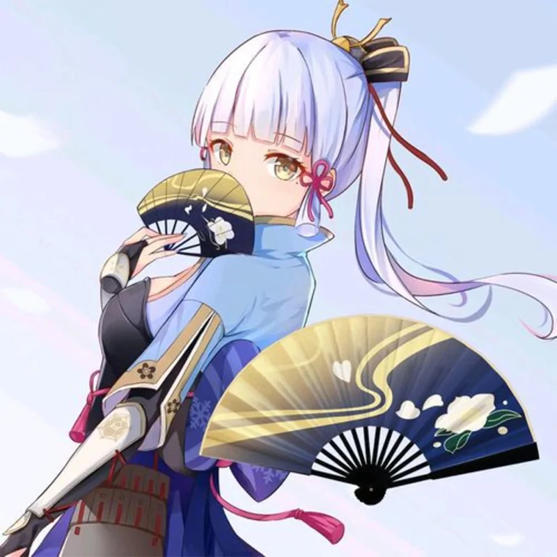 Genshin Impact Kamisato Ayaka Косплей Ручной Вентилятор Портативный Складной Летний Прочный