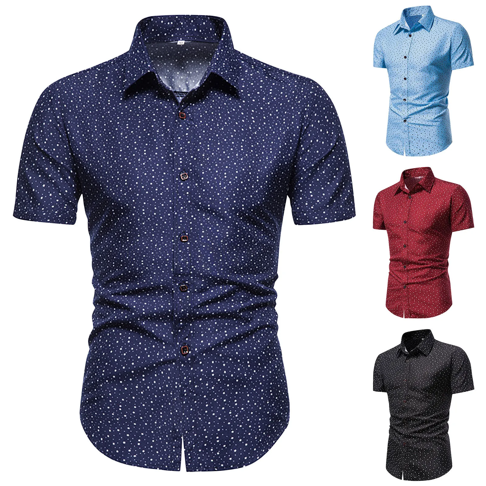 

Men Fashion Spring Summer Casual Short Sleeve Turndown Neck Printed T Shirts Top Blouse Solid Shirts Breathable