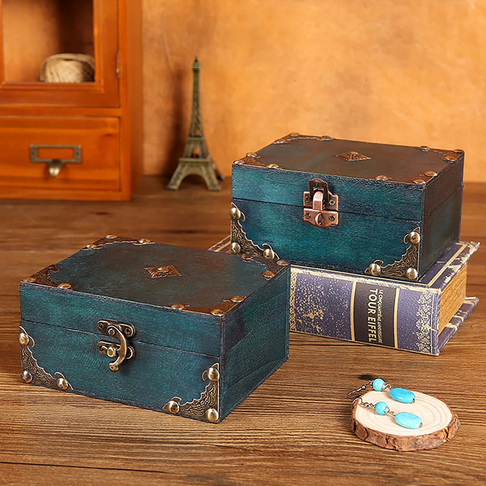 

Деревянная Декоративная Коробка С Сокровищами, винтажная деревянная шкатулка для хранения ювелирных изделий, органайзер для драгоценностей с шкафчиком