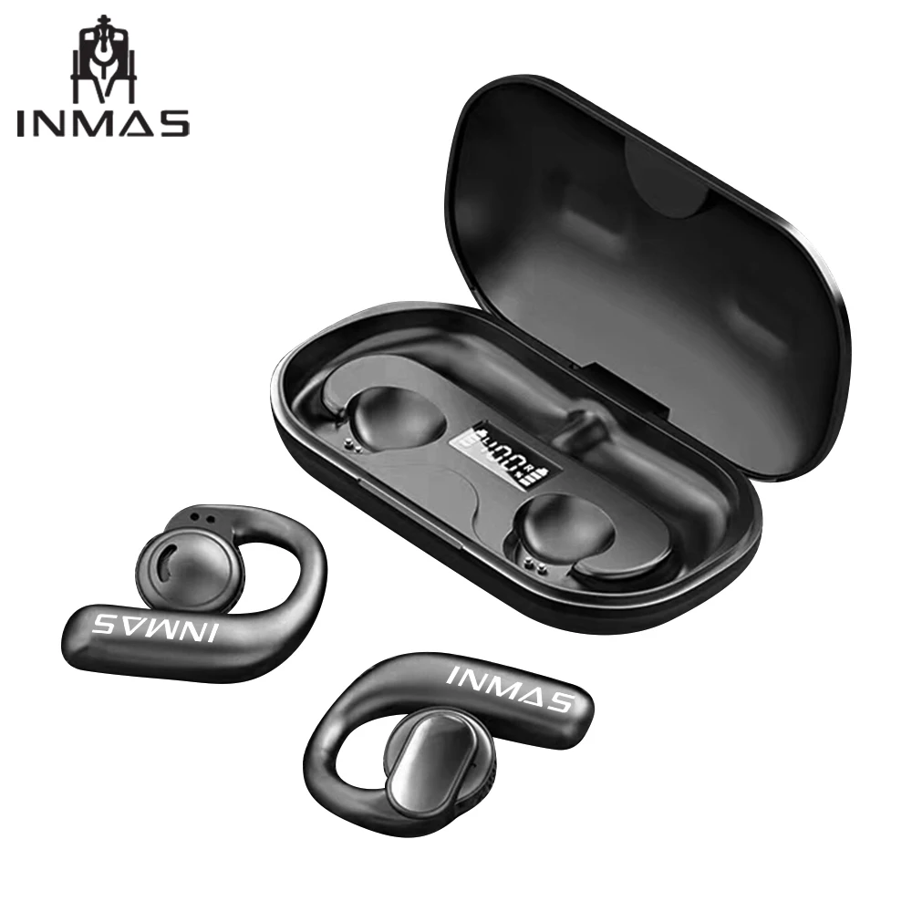 

Noise Cancelling Tws Earbuds Waterproof With Mic Bone Conduction Headphones 9d Stereo Digital Display Power Earphones