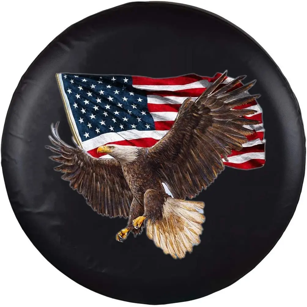 

Jayke Joy Spare Tire Cover, Wheel Cover with American Eagle USA Flag PVC Leather Waterproof Dust-Proof Universal Fit for