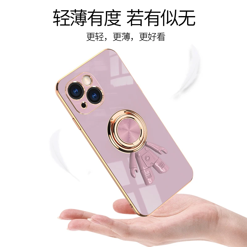 

Plating Silicone Case For Iphone 11 13 Pro 12 Mini 14 X XR XS 7 8 6 6S Plus SE Cover With Ring Holder Astronaut Silicon