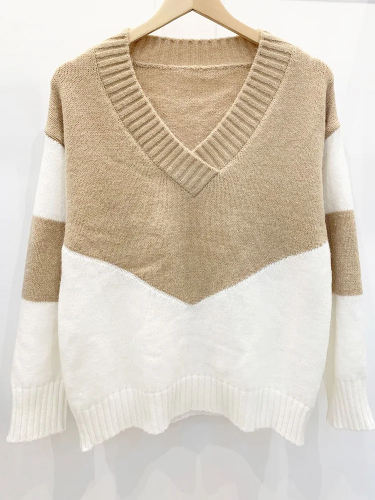 Женский элегантный вязаный свитер с лоскутным принтом осень 2022 сексуальный