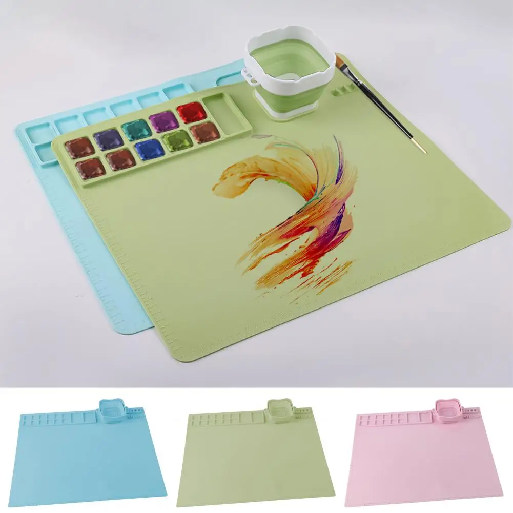 

Flexible Silicone Painting Mat with Collapsible Cup Pen Slot for Kids' Diy Oil Painting Drawing Clay Creations