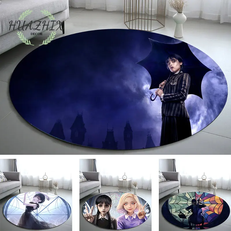 

Wednesday Addams Flannel Round Carpet Cartoon Living Room Kitchen Bath Rug Home Decor Kids Birthday Gift Non-slip Floor Mat