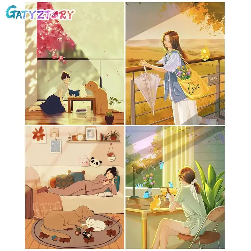 

GATYZTORY Painting By Number Figure Drawing On Canvas Gift DIY Pictures By Numbers Girl Kits Hand Painted Paintings Home Decor