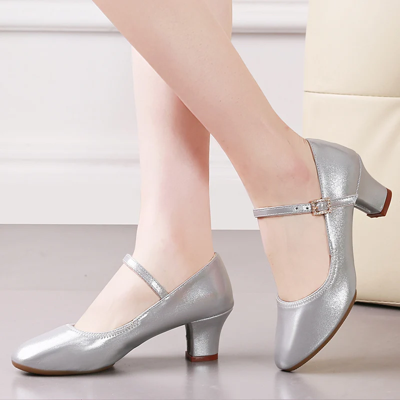 Women's Shoes Closed Toe Dance Shoes Ladies Girls Tango Footwear Red/Silver/Gold Social Dancing Shoes Salsa Sandals 5CM Heels