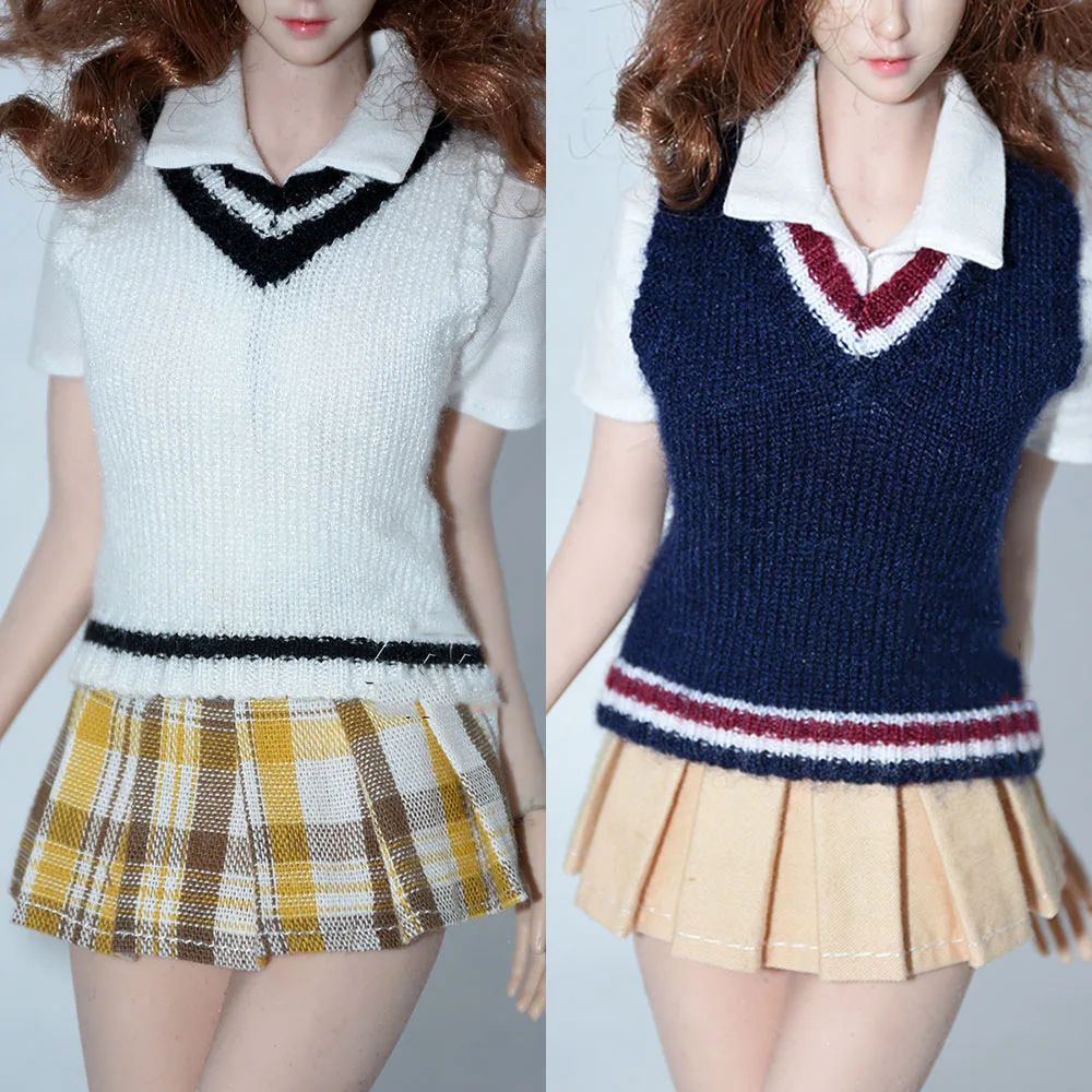 

In Stock 1/6 Scale Female Soldier School Uniform College V-Neck Sweater Vest Blue White Top Fits 12 Inches Action Figure Body