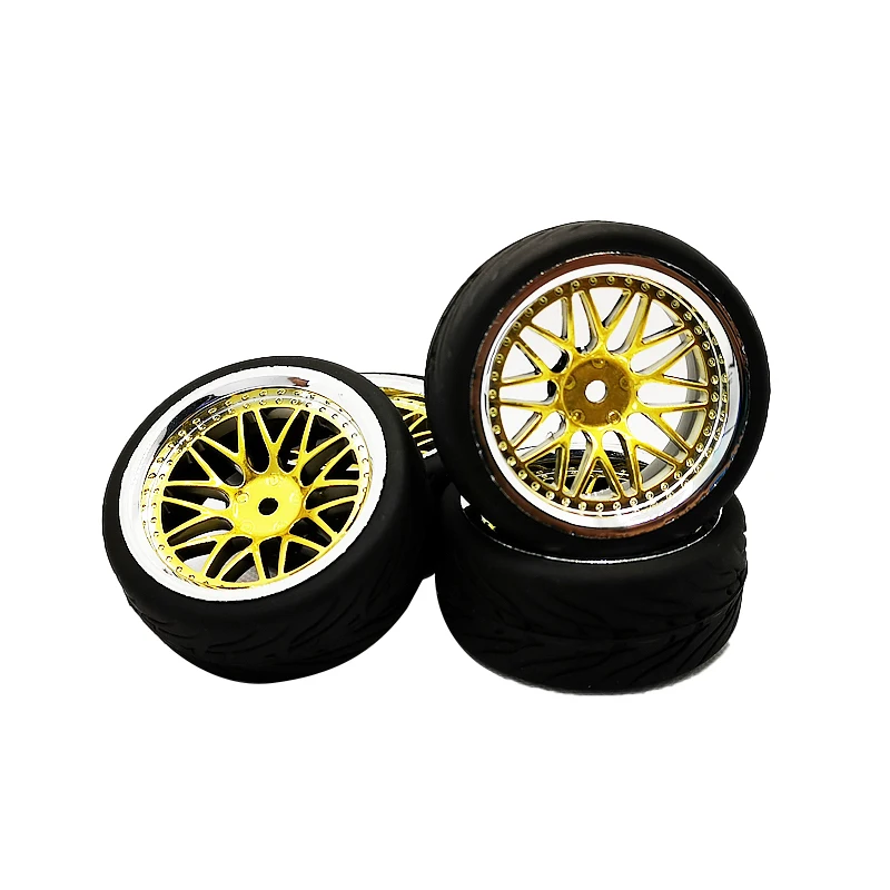 4pcs 1/10 Rubber Tire Wheel Set Rim 12mm BBCG + PP133 Fit 1:10 RC On Road Car
