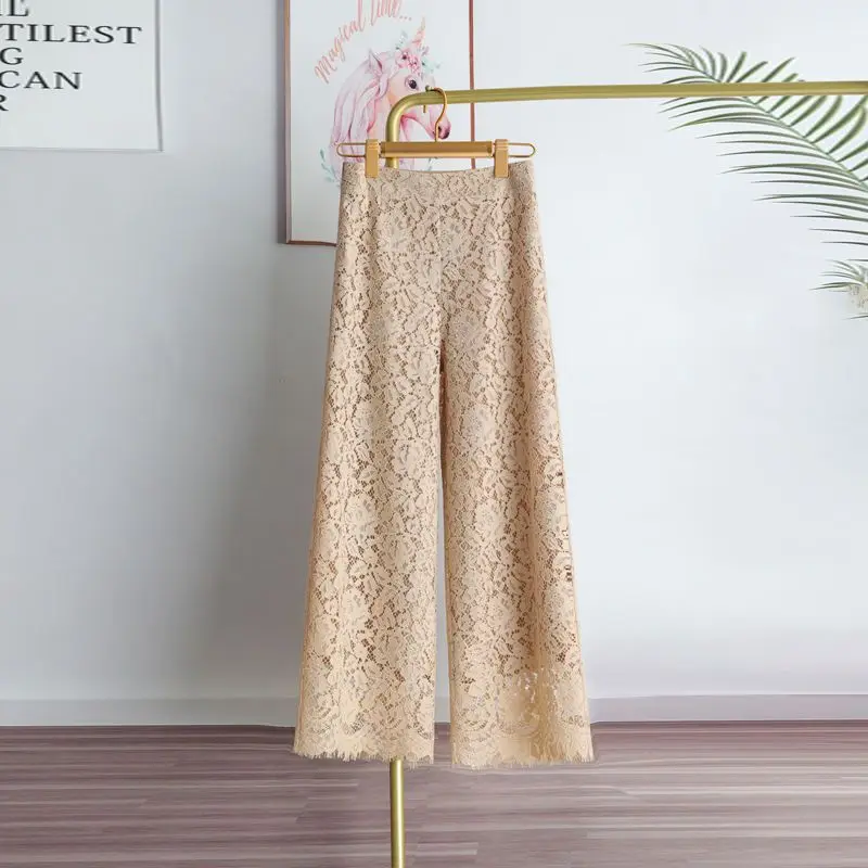 

Lace wide leg pants cropped pants high waist drape summer style water-soluble lace loose and straight with a slimming pants