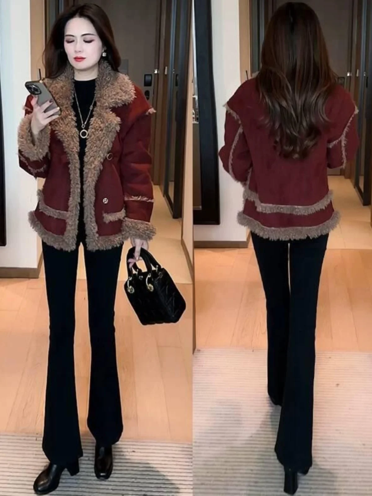 Новое зимнее модное меховое универсальное пальто из овечьей шерсти на флисовой