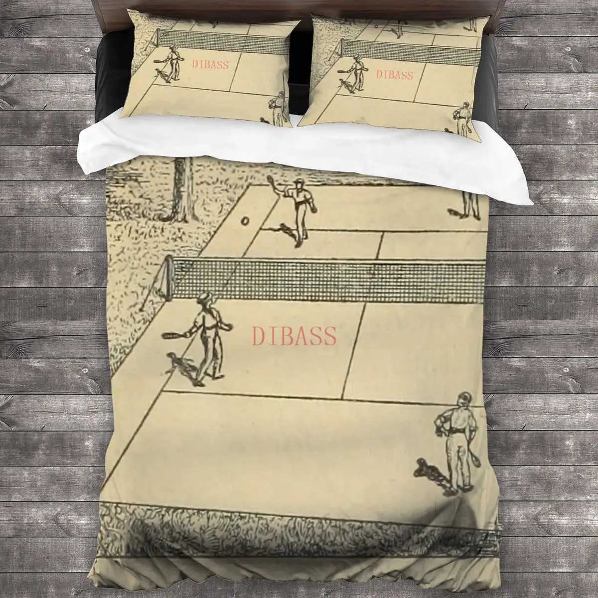 

Lawn Tennis Vintage Drawing Soft Microfiber Comforter Set with 2 Pillowcase, Quilt Cover With Zipper Closure
