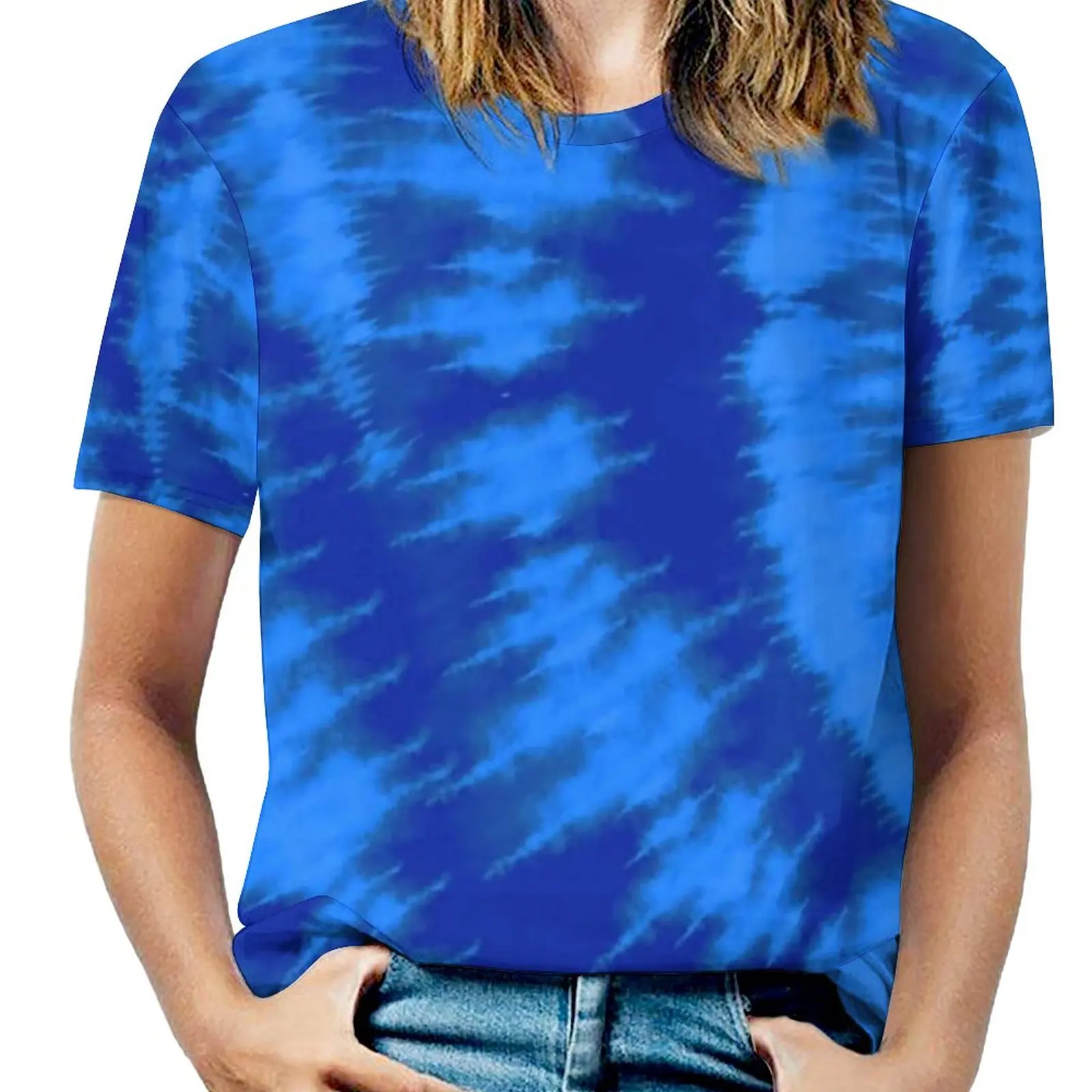 

Blue Swirl Tie Dye T Shirts Midnight Blue And Aqua Vintage Street Wear Oversized T Shirt Short Sleeve Ladies Harajuku Tshirt
