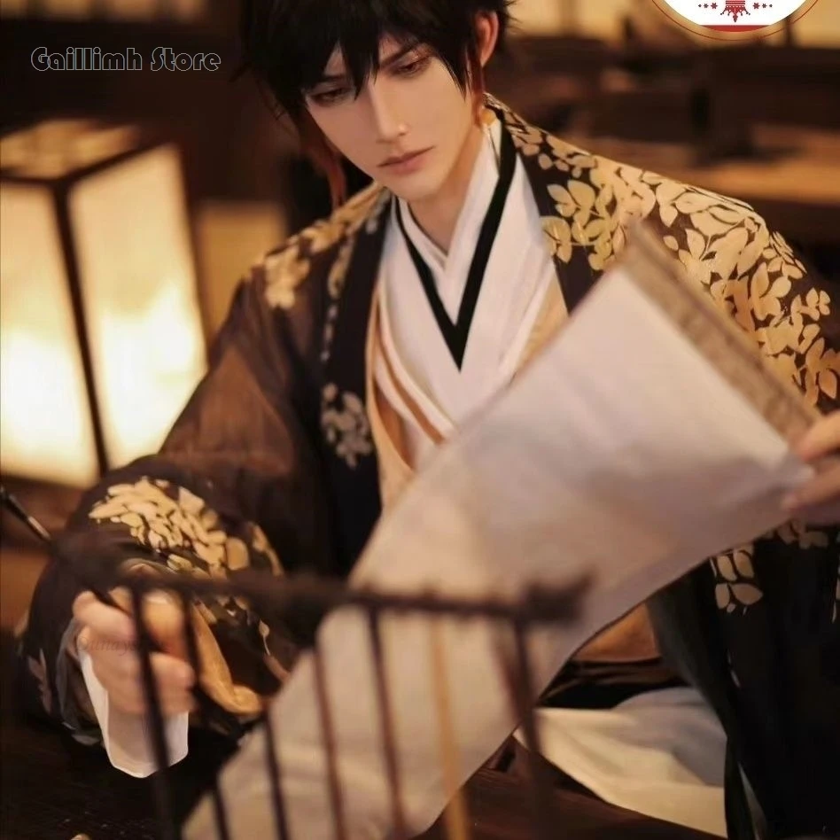 Genshin impact Zhongli Косплей Мужская одежда для косплея аниме фонари Сияющие в тени