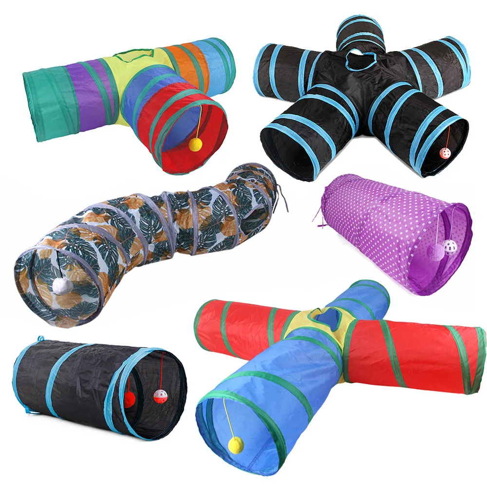 

5/4/3/2Holes Pet Cat Tunnel Toys Foldable Kitty Training Interactive Fun Toy for Cats Rabbit Animal Play Tunnel Tube