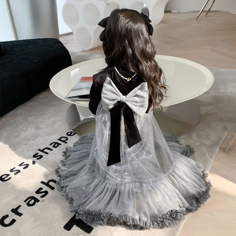 

Spring Autumn Girls Tutu Dress Toddler Dress Baby Dress Kids Vestidos Children ClothesSleeveless Velvet Glitter Mesh 2-7Y