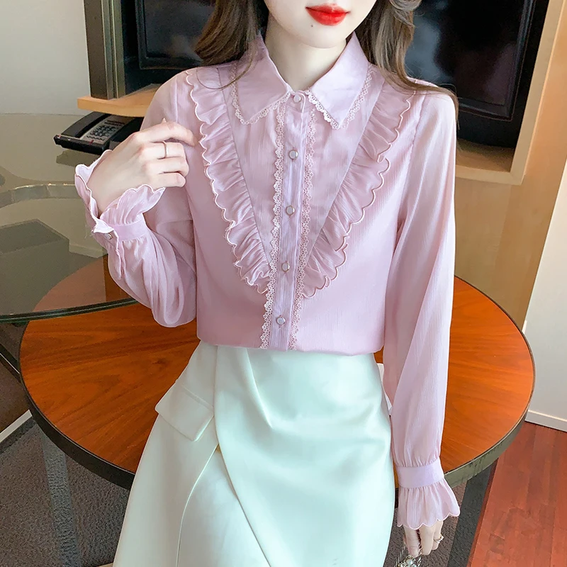 Модная женская рубашка с длинным рукавом и отложным воротником Повседневная