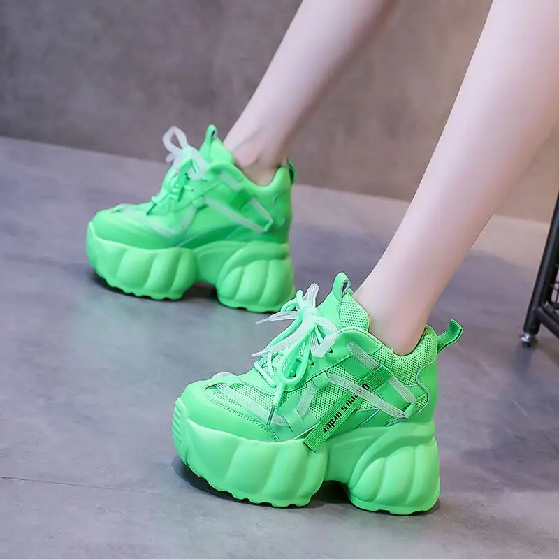 

Женские кроссовки на массивной платформе, дышащие, увеличенная высота, толстая подошва, для тренировок