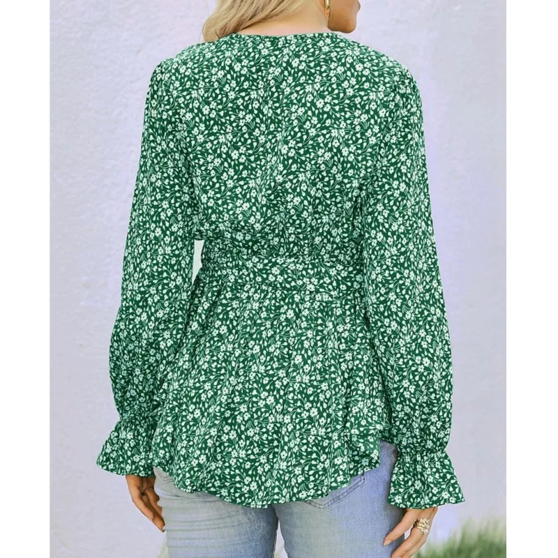 Сплошной цвет элегантная женская блузка с цветочным принтом осенняя