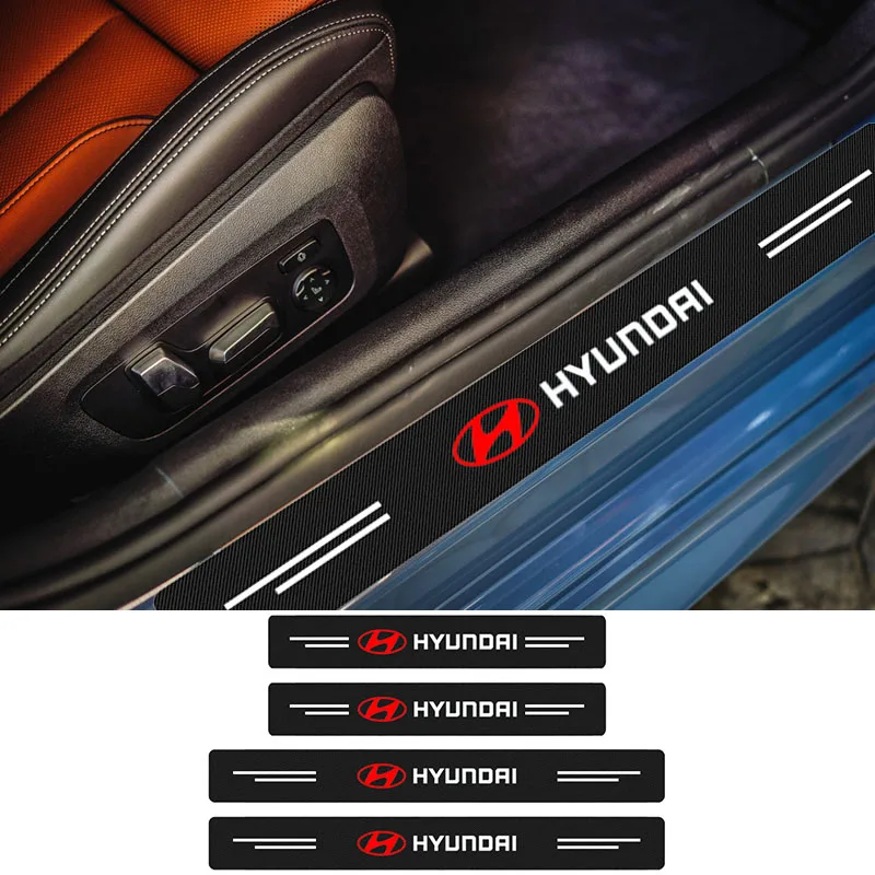 

4pcs Car Door Sill Scuff Plate Carbon Fiber Protector Strip Stickers for Hyundai I30 Kona I10 I35 Elantra Santa Fe Et Auto Goods