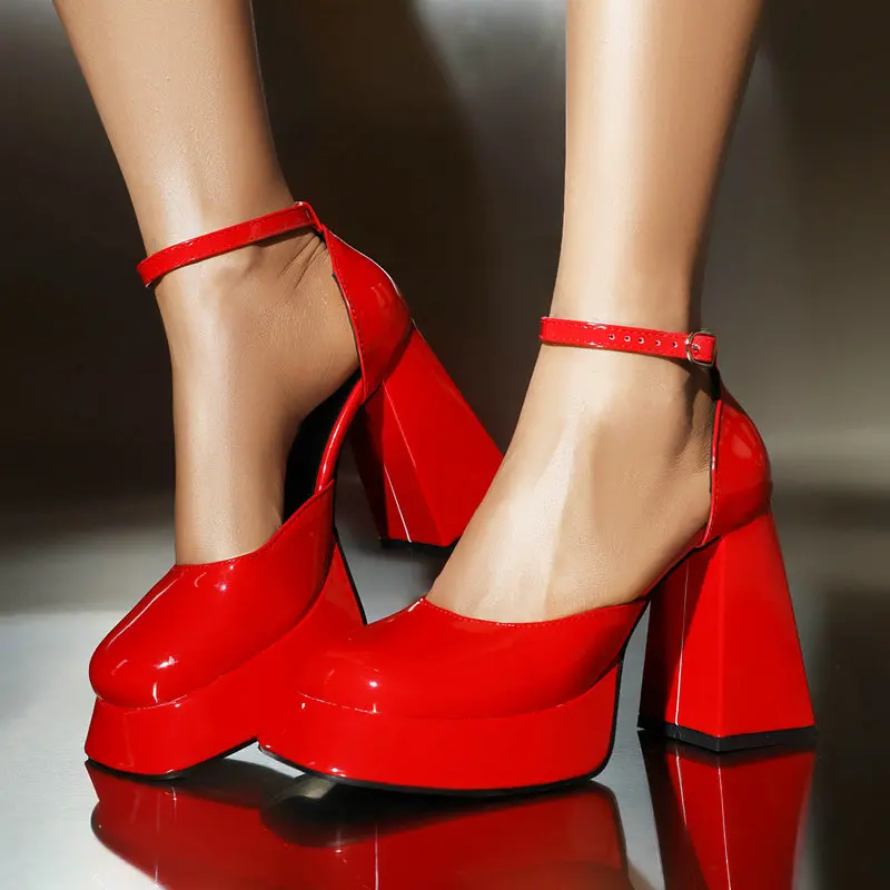 Туфли женские из лакированной искусственной кожи ярко-розовые красные