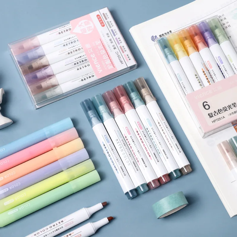 

6 Colors/box Highlighter Pen Set Fluorescent Markers Highlighters Pens Art Marker Multicolor Marking Pen Student School Supplies