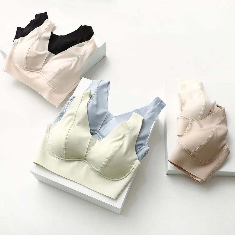 Seamless Ladies Underwear V-neck No Steel Ring Gather The Chest Shape Beautiful Back Underwear Comfortable Top Bra for Women