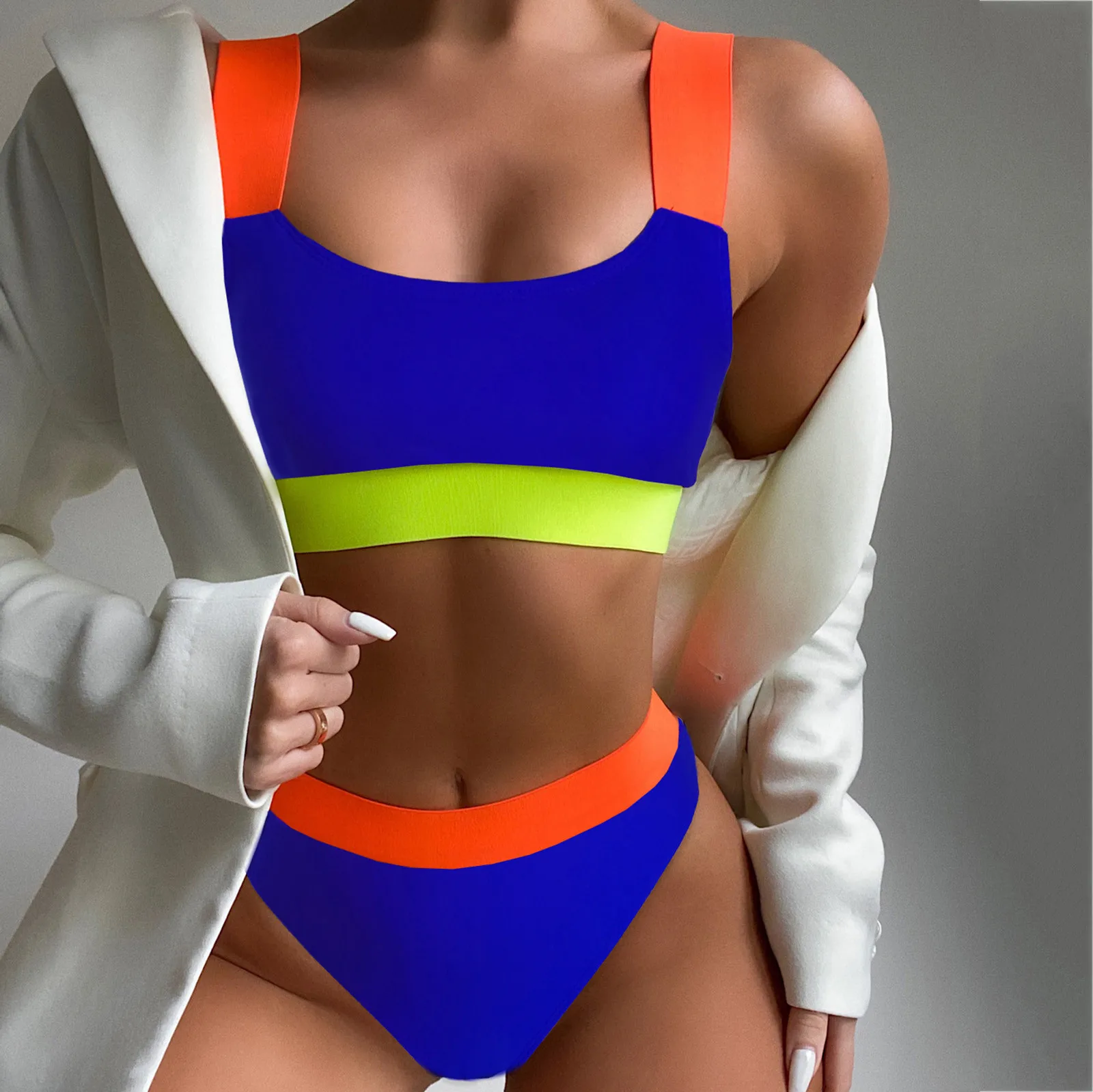

Купальник и бикини с разрезом, комплект пуш-ап, пляжная одежда, цветные Женские однотонные бандажные бикини с разрезом, европейские бикини с высокой талией, с мягкими чашечками, гавайский