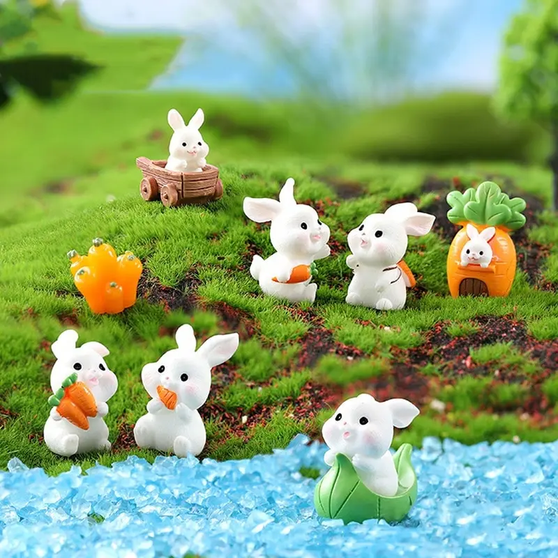 

1Pc Cartoon White Rabbit Carrot Paradise World Series Micro Landscape Resin Decor Crafts Cute Animal Gardening Accessories
