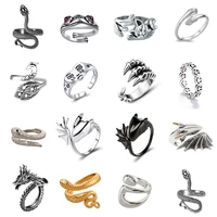 fashion gothic punk ring for men women dragon snake frog animal charm hiphop ring adjustable cool grils party jewelry gift