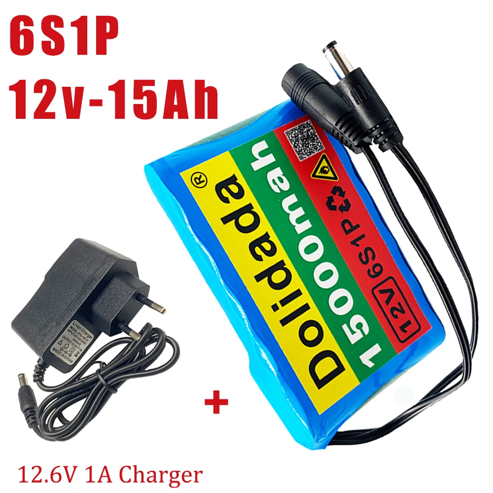 

12v 6S1P Battery Pack 15000mah Rechargeable Lithium Ion Battery 15ah Capacity For CCTV Camera Monitor With DC 12.6v 1A Charger