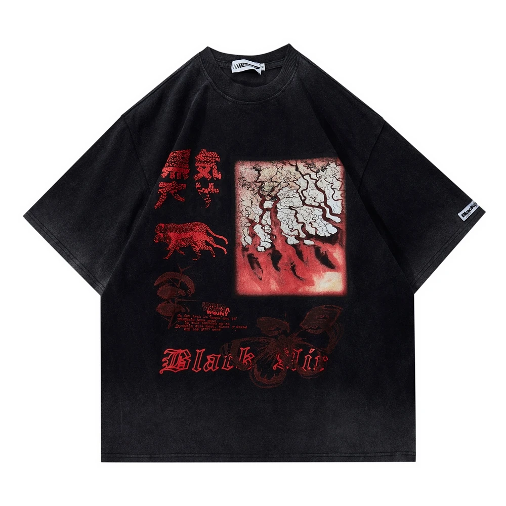 

Футболка мужская оверсайз в стиле хип-хоп с принтом трещин