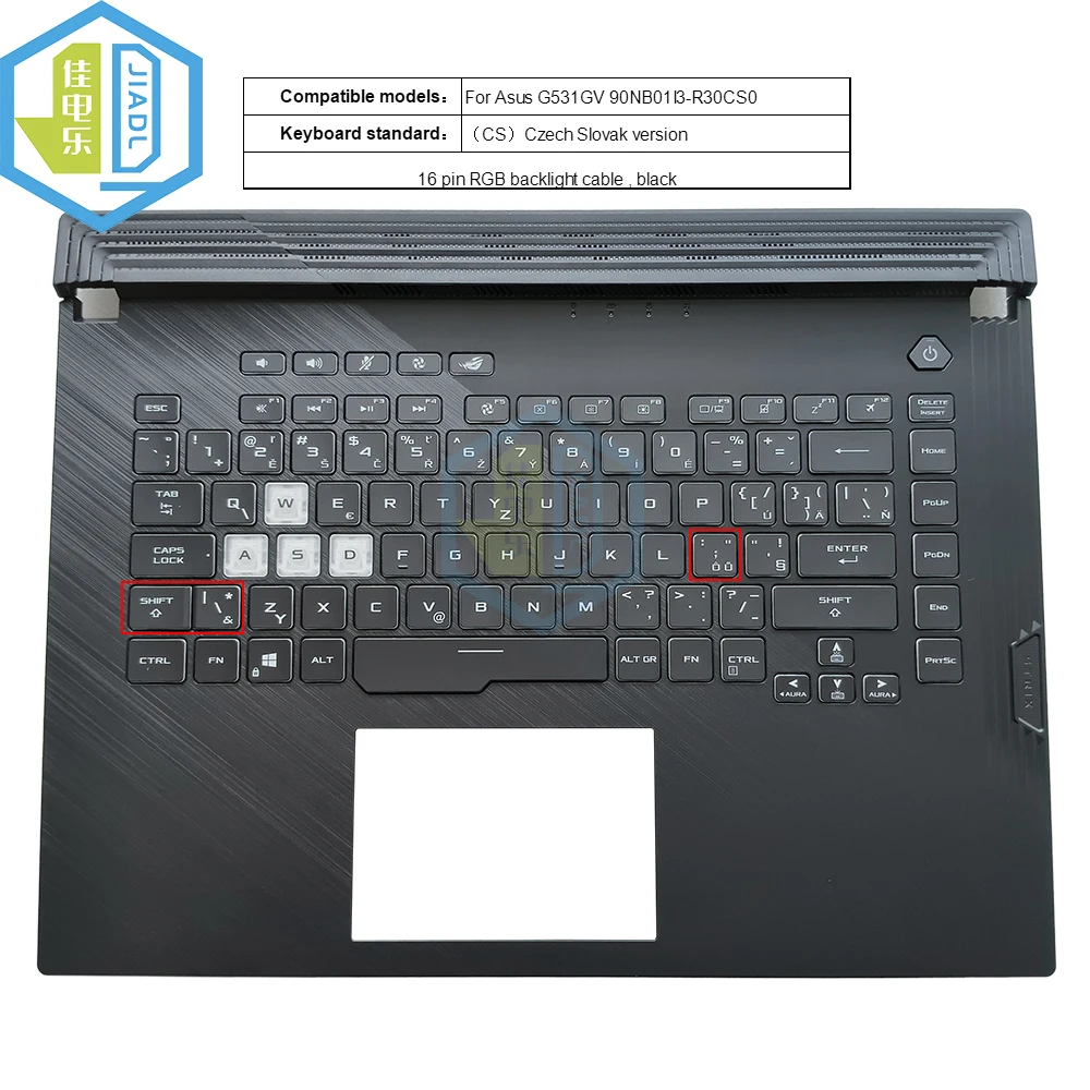 Клавиатура для ноутбука Asus G531GV подсветка 16pin RGB с корпусом 90NB01I3-R30