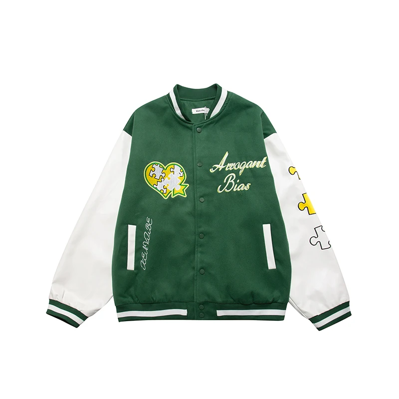 

Japanese Retro Stand Letter Embroidery Leather Sleeve Mens Autumn Jackets Spliced High Street Oversized Windbreaker Loose Coats
